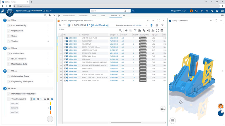 Screen showing 3D model of part for LIDBoss with version history - SOLIDWORKS Screen showing 3D model of part for LIDBoss with version history - SOLIDWORKS